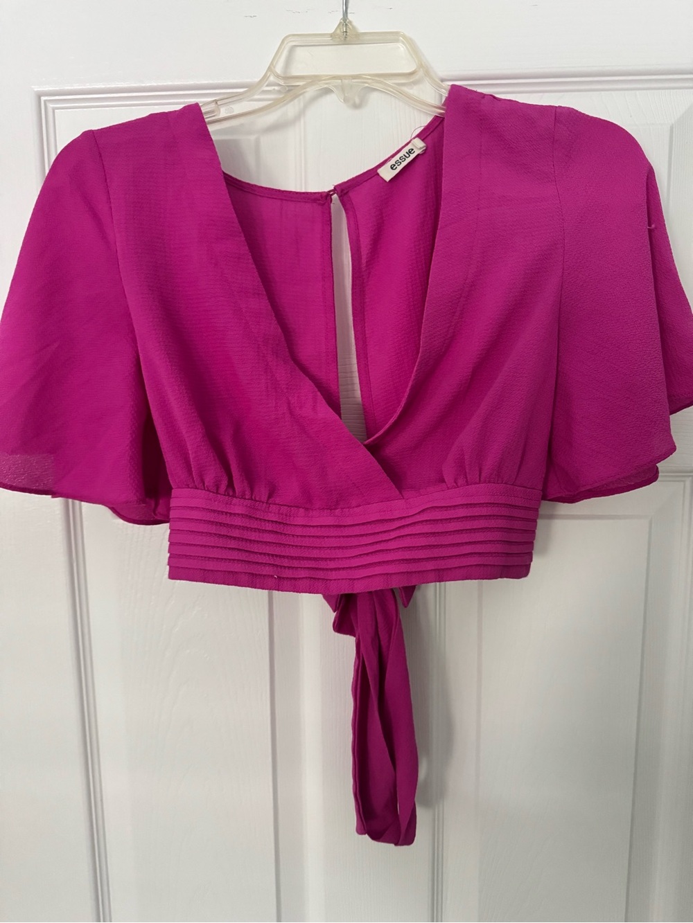Magenta V-Neck Tie-Back Crop Top